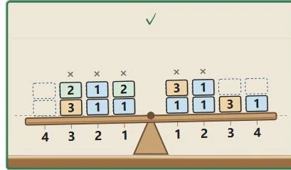 A check marks the target reached safely. Play again keeps the settings and starts a new weight sequence.