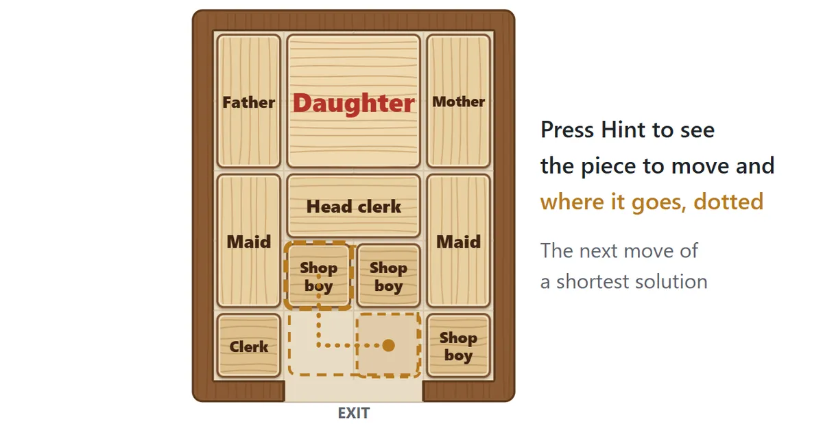 The traditional layout with a dotted outline around a small piece, a dotted path going down and then right, and a dotted shadow where it should go