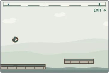 ① Hold Left or Right to accelerate; release to coast briefly to a stop. ② The strip at the top shows where you are, the exit and the part in view.