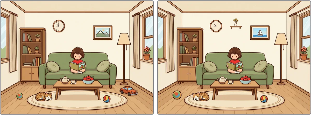 Two room pictures side by side for comparing matching areas.