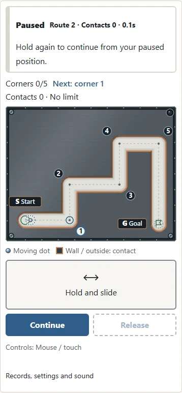 A classic-route-2 save opened with Resume: ①the saved position and ②route are kept.