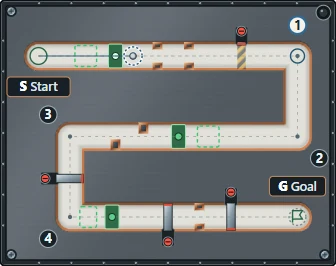 Cross ①the switch to open ②the door. ③The lamp ring shows time remaining. Cross the switch again if it closes.