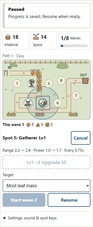 Slowed leaves and paused targeting